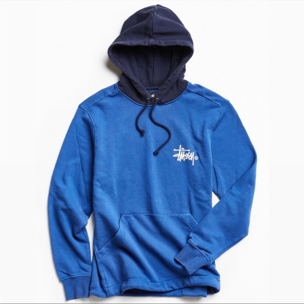Stussy Blue Two-Tone Hoodie | Logo | Men’s S (Oversized Fit)